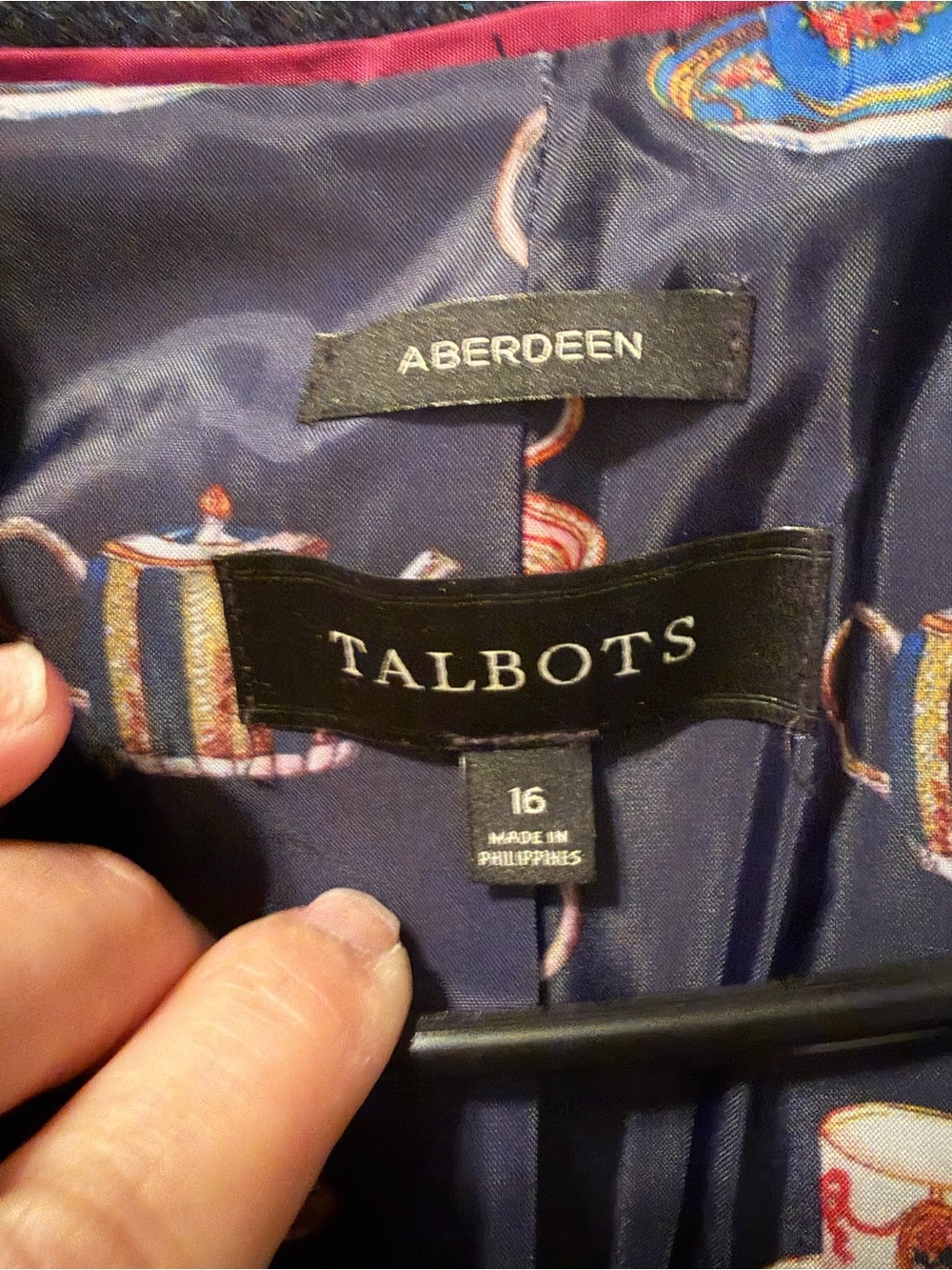 Talbots Wool Aberdeen Blazer Jacket Gold Buttons Blue Heather Teapots Size 16 - Picture 4 of 8
